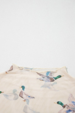 Beige Mallard Sheer Mesh Short Sleeve Top
