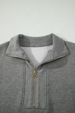 Gray Half Zip Polo Tee Casual Pant Set