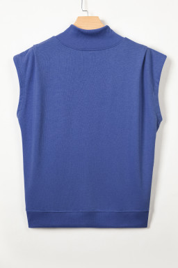 Sky Blue Solid Color High Neck Cap Sleeve Loose Top