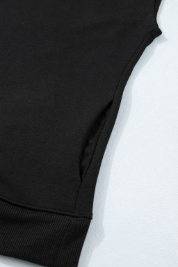 Black Solid Color High Neck Cap Sleeve Loose Top