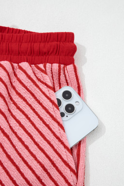 Rose Stripe Crew Neck Tee Drawstring Waist Cropped Pants Set