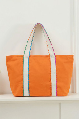 Orange Colorful Ricrac Detail Canvas Tote Bag