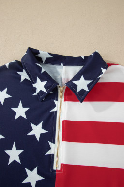 Multicolour Stars Stripes American Flag Zipped Collar Oversized Sweatshirt