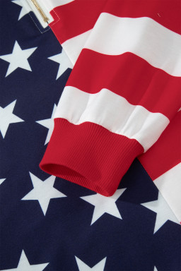 Multicolour Stars Stripes American Flag Zipped Collar Oversized Sweatshirt