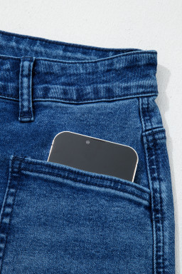Sail Blue Frayed Cropped Barrel Jeans