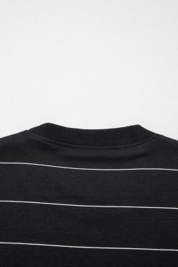 Black Stripe Half Sleeve Tee Drawstring Shorts 2pcs Set