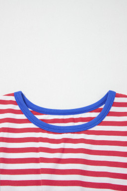Red Nautical Tie Contrast Trim Round Neck T Shirt Mini Dress