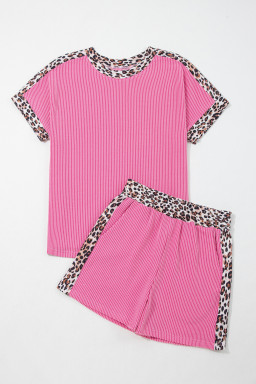 Sachet Pink Leopard Trim Twist Ribbed Short Set