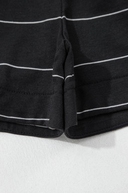 Black Stripe Half Sleeve Tee Drawstring Shorts 2pcs Set