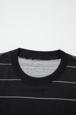 Black Stripe Half Sleeve Tee Drawstring Shorts 2pcs Set