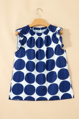 Blue Polka Dot Print Frilled Round Neck Shift Tank Top