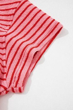 Rose Stripe Crew Neck Tee Drawstring Waist Cropped Pants Set