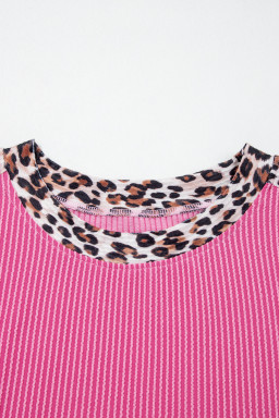 Sachet Pink Leopard Trim Twist Ribbed Short Set