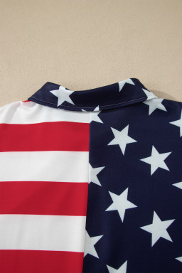 Multicolour Stars Stripes American Flag Zipped Collar Oversized Sweatshirt