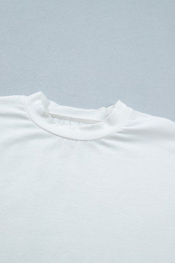 White Asymmetric Lace Hem Patchwork Tee