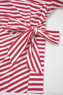 Red Nautical Tie Contrast Trim Round Neck T Shirt Mini Dress