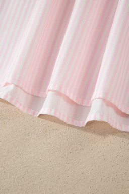 Pink Stripe Contrast Trim V Neck Flutter Sleeve Blouse