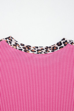 Sachet Pink Leopard Trim Twist Ribbed Short Set