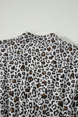 Beige Leopard Zip Front V Neck Cinched Waist Sleeveless Maxi Dress