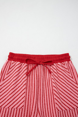 Rose Stripe Crew Neck Tee Drawstring Waist Cropped Pants Set
