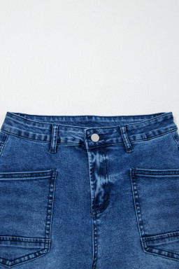 Sail Blue Frayed Cropped Barrel Jeans