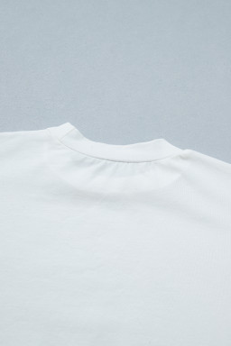 White Asymmetric Lace Hem Patchwork Tee