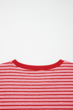 Rose Stripe Crew Neck Tee Drawstring Waist Cropped Pants Set