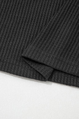 Carbon Grey Waffle Knit Seam Detail Color Block Patchwork Short Sleeve Top
