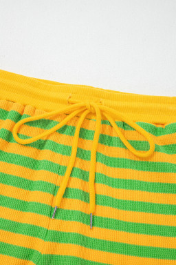 Yellow Stripe Puff Short Sleeve T Shirt Matching Shorts Set