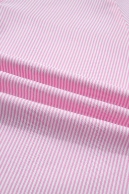 Pink Striped Print Collared Split Neck Half Sleeve Blouse