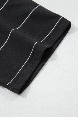 Black Stripe Half Sleeve Tee Drawstring Shorts 2pcs Set
