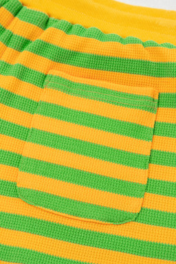 Yellow Stripe Puff Short Sleeve T Shirt Matching Shorts Set