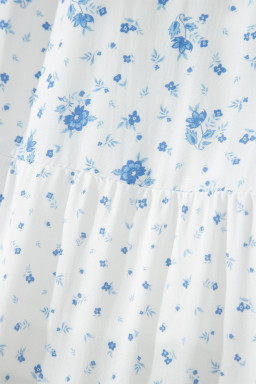 Sky Blue High Waist Tiny Floral Print Boho Maxi Skirt