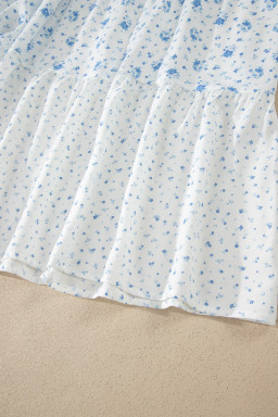 Sky Blue High Waist Tiny Floral Print Boho Maxi Skirt