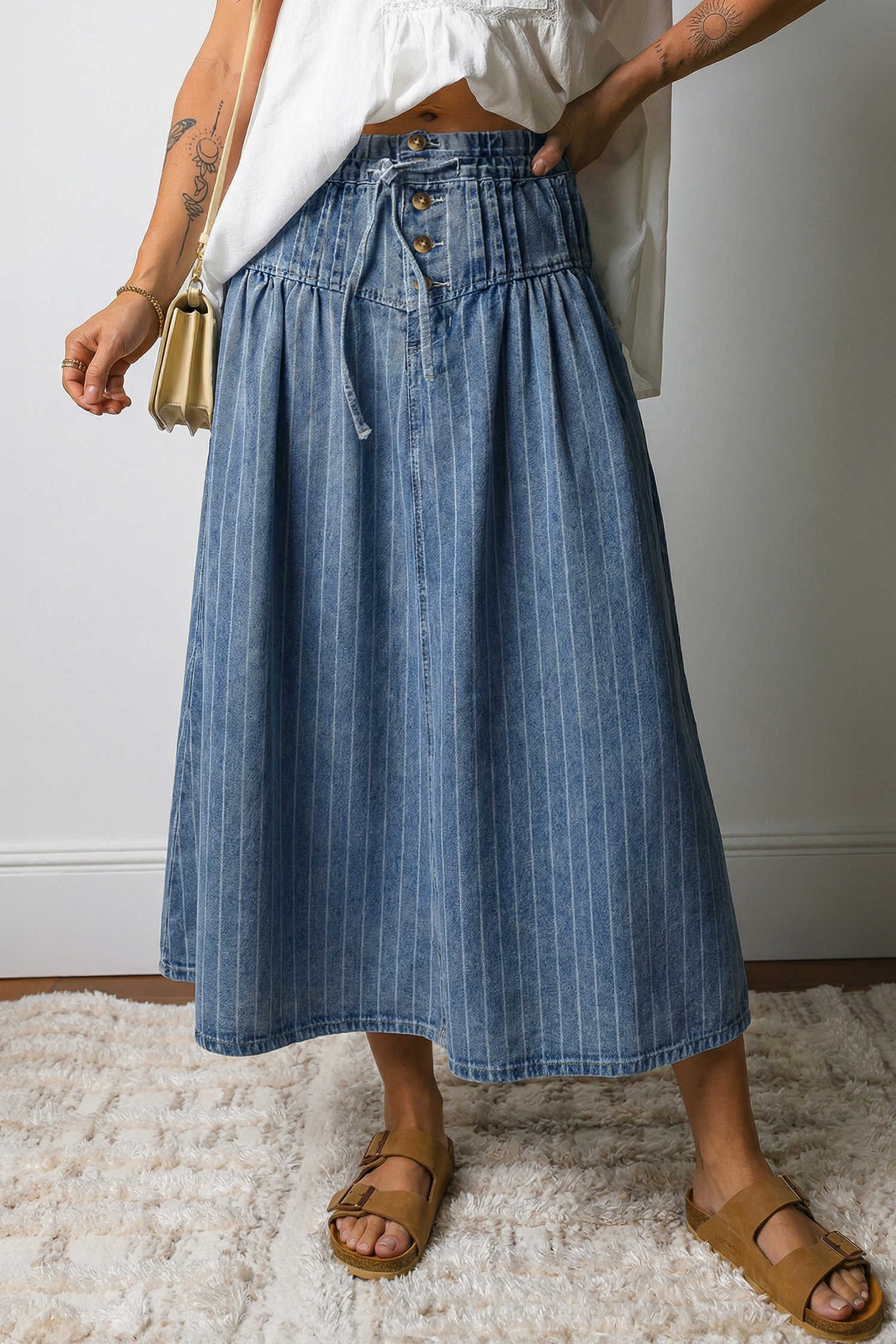 Sky Blue Stripe Skirts & Petticoat
