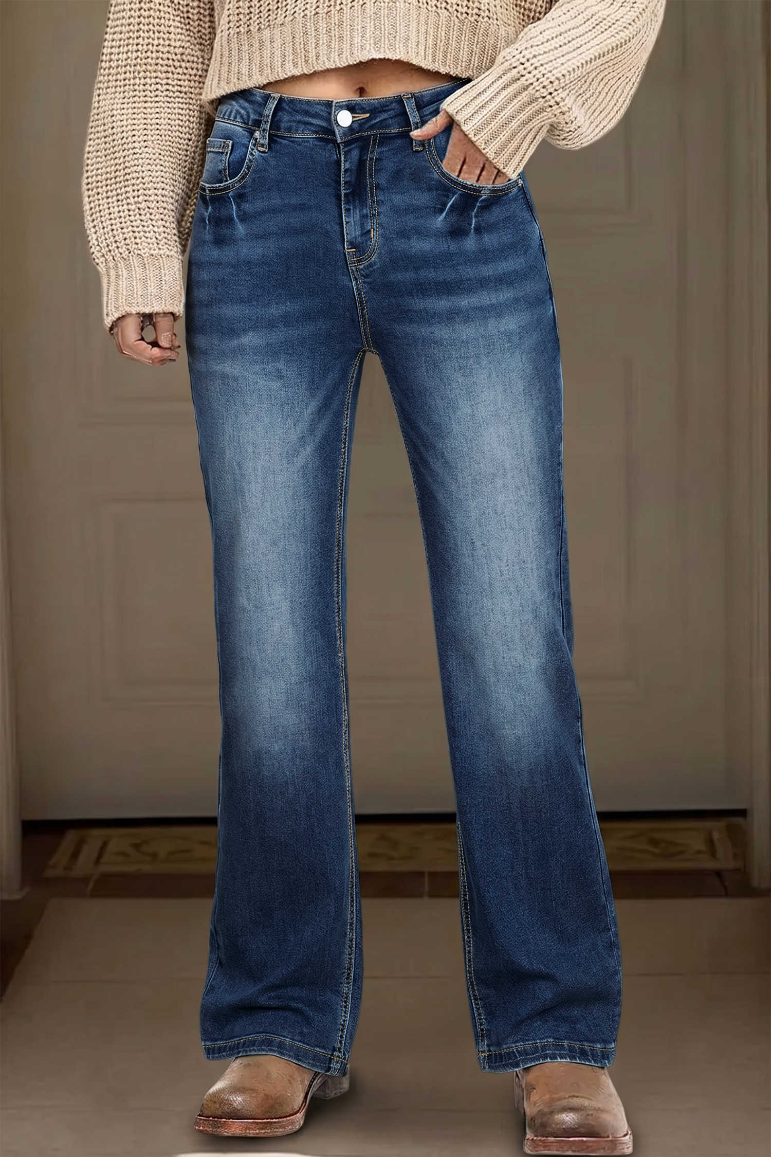Ashleigh Blue Acid Washed Straight Leg Full Length Casual Jeans