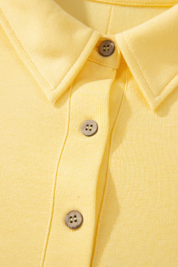 Yellow Cream Solid Color Polo Tee Elastic Waist Shorts Plus Size Outfit