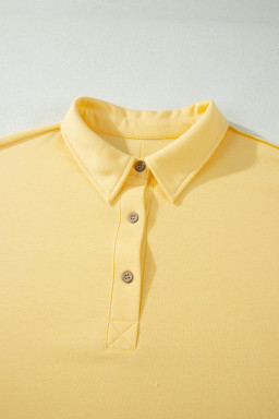 Yellow Cream Solid Color Polo Tee Elastic Waist Shorts Plus Size Outfit