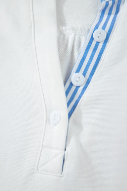 White Striped Frilled Collar Short Sleeve Blouse