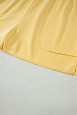 Yellow Cream Solid Color Polo Tee Elastic Waist Shorts Plus Size Outfit