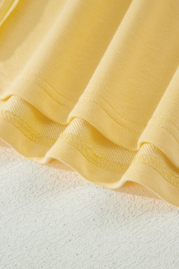 Yellow Cream Solid Color Polo Tee Elastic Waist Shorts Plus Size Outfit