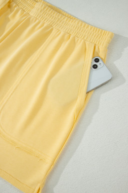 Yellow Cream Solid Color Polo Tee Elastic Waist Shorts Plus Size Outfit