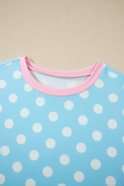 Sky Blue Polka Dot Short Sleeve Top and Pants Set