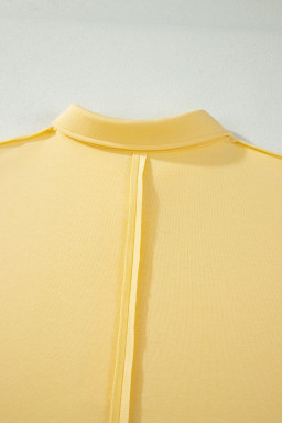 Yellow Cream Solid Color Polo Tee Elastic Waist Shorts Plus Size Outfit