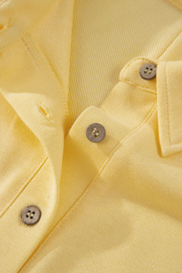 Yellow Cream Solid Color Polo Tee Elastic Waist Shorts Plus Size Outfit