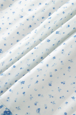 Sky Blue High Waist Tiny Floral Print Boho Maxi Skirt
