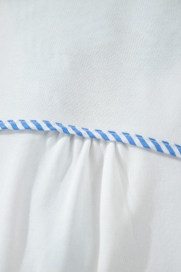 White Striped Frilled Collar Short Sleeve Blouse