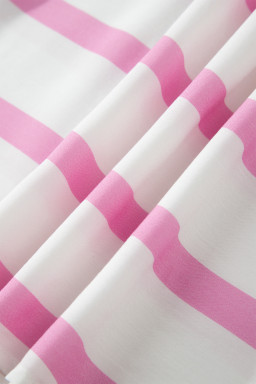 Pink Stripe Ricrac Trim Notched Neck Half Sleeve Vacation Dress