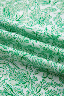 Green Floral Print Color Block Patchwork V Neck Short Sleeve Midi Dress