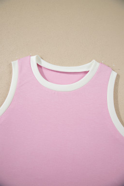 Pink Colorblock Trim Cropped Tank Elastic Waist Shift Pants 2pcs Set